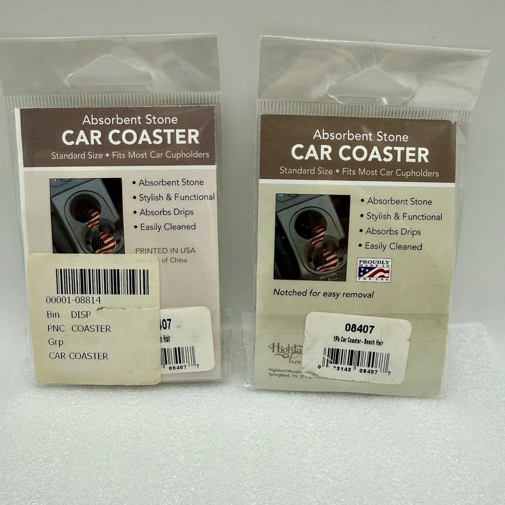 Highland Home Absorbent Stone Car Coasters Beach Hair Don't Care Lot of 2
